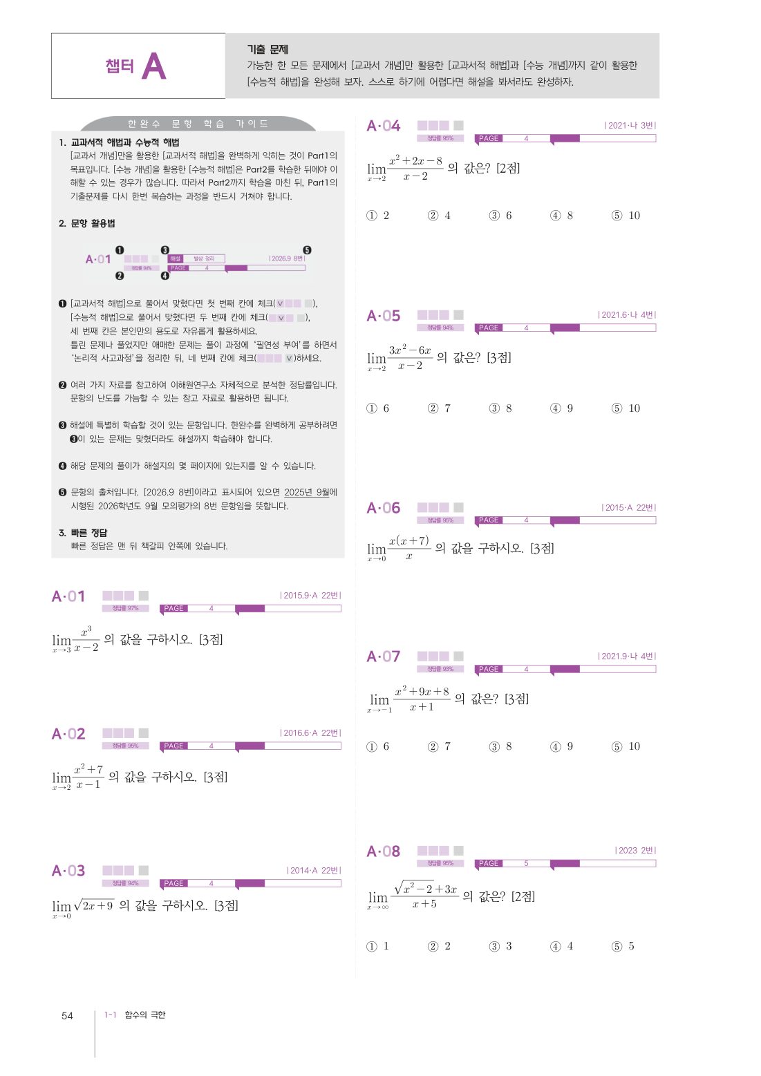 2027 한완수 수학Ⅱ(상) · 교과개념 본문 54쪽 · Chapter A 기출