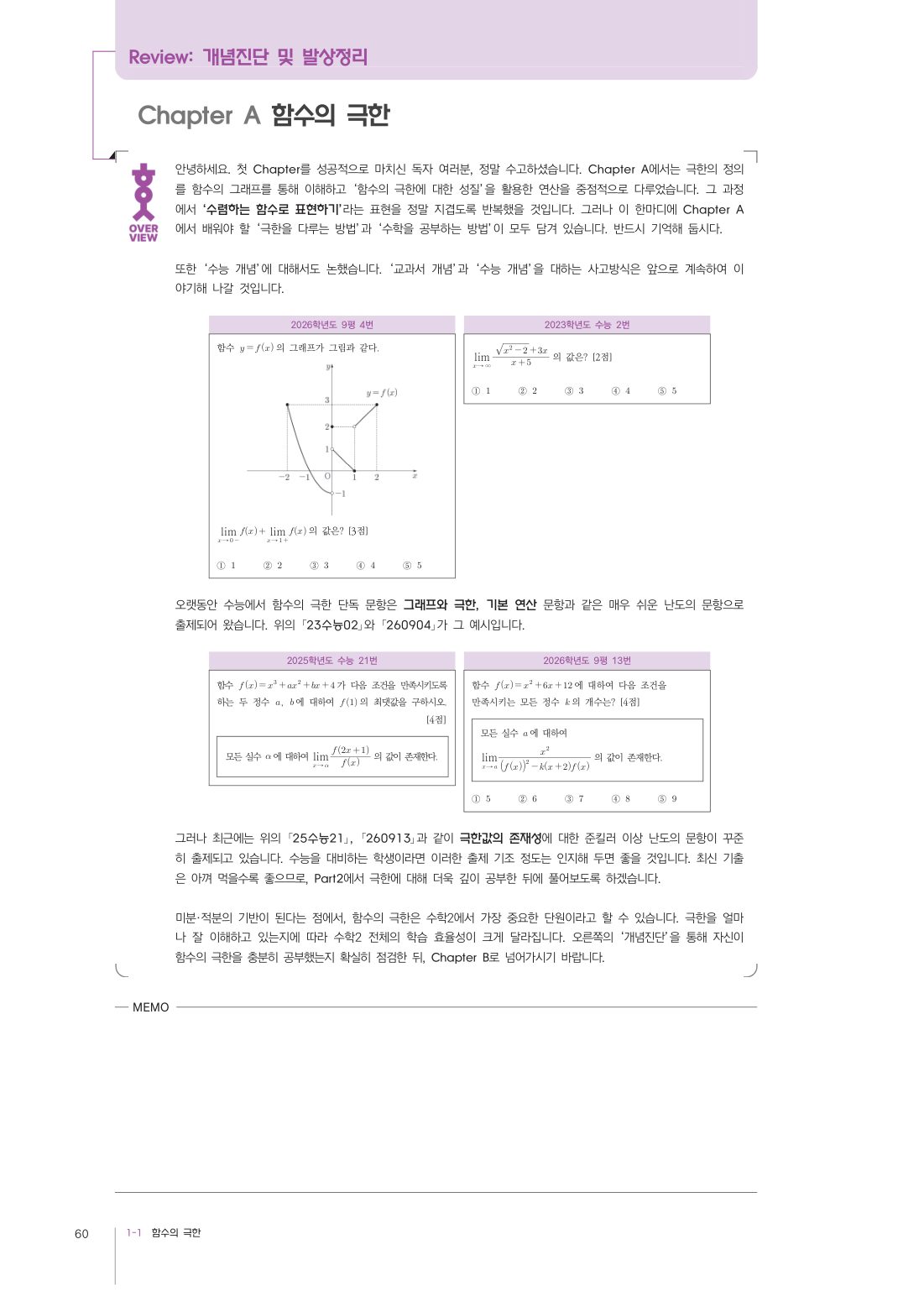 2027 한완수 수학Ⅱ(상) · 교과개념 본문 60쪽 · Chapter A Review